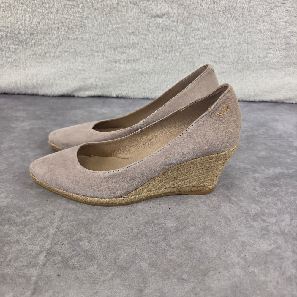 Viscata Barcelona Suede Espadrille Wedge Pumps Taupe Pointed Toe Spain Size 36